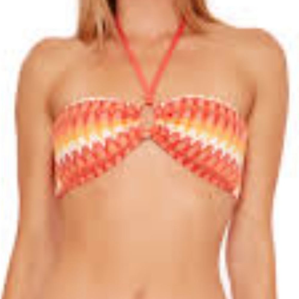 Trina Turk Bandeau Retro Style Bikini Top in Sunray  Orange Yellow White Size 14
